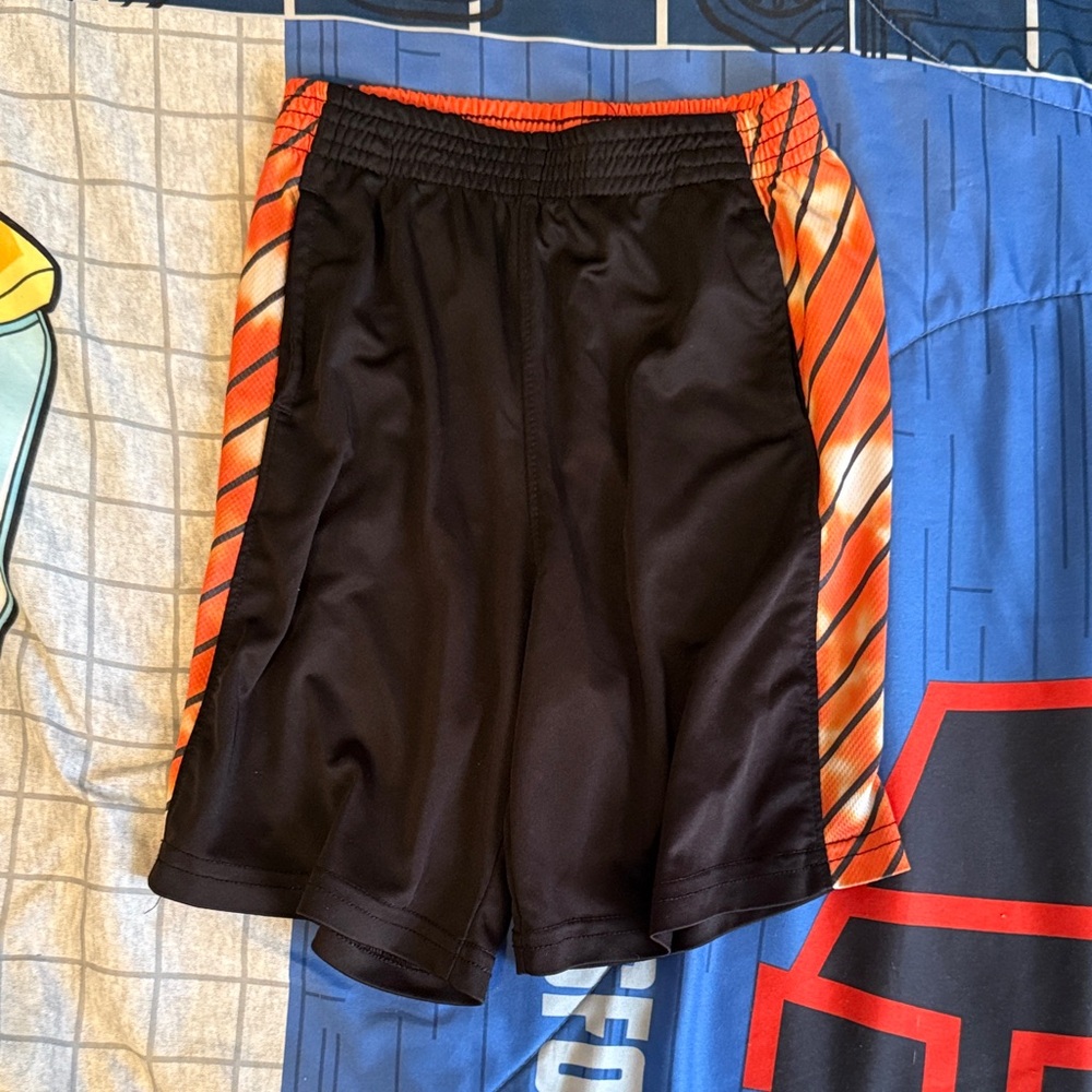 Athletic Works Men's Black Shorts with Orange Stripes